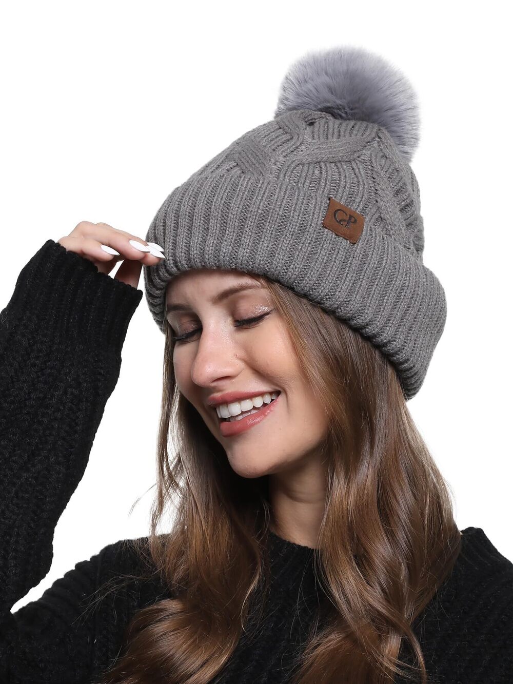 1727 Pom Beanie Hat Fur Pompom Winter Soft Warm Cap US Alpha One Size